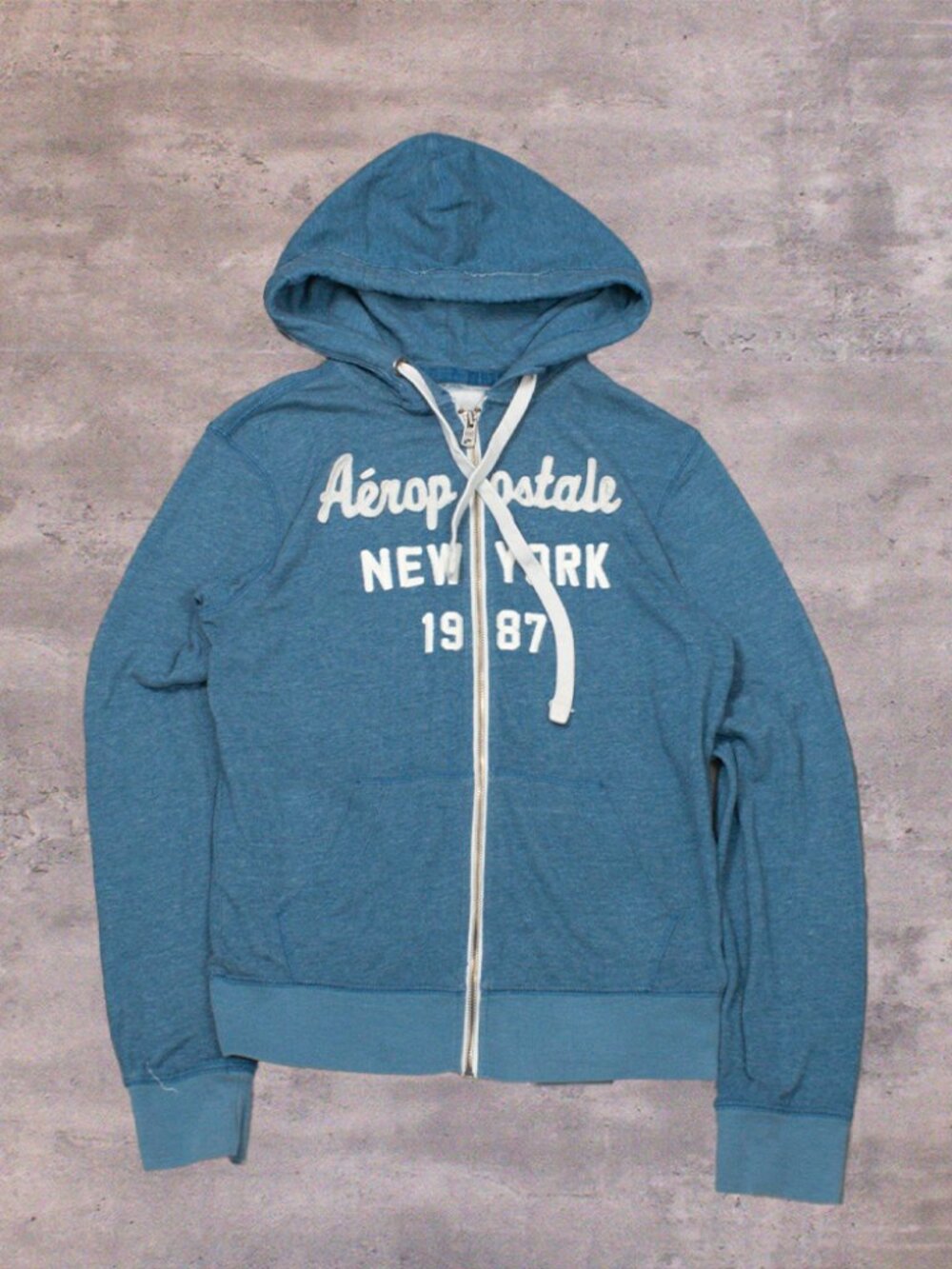 Y2K 00's Aeropostal Blue New‎ York 1987 Preppy Streetwear Casual Zip Hoodie